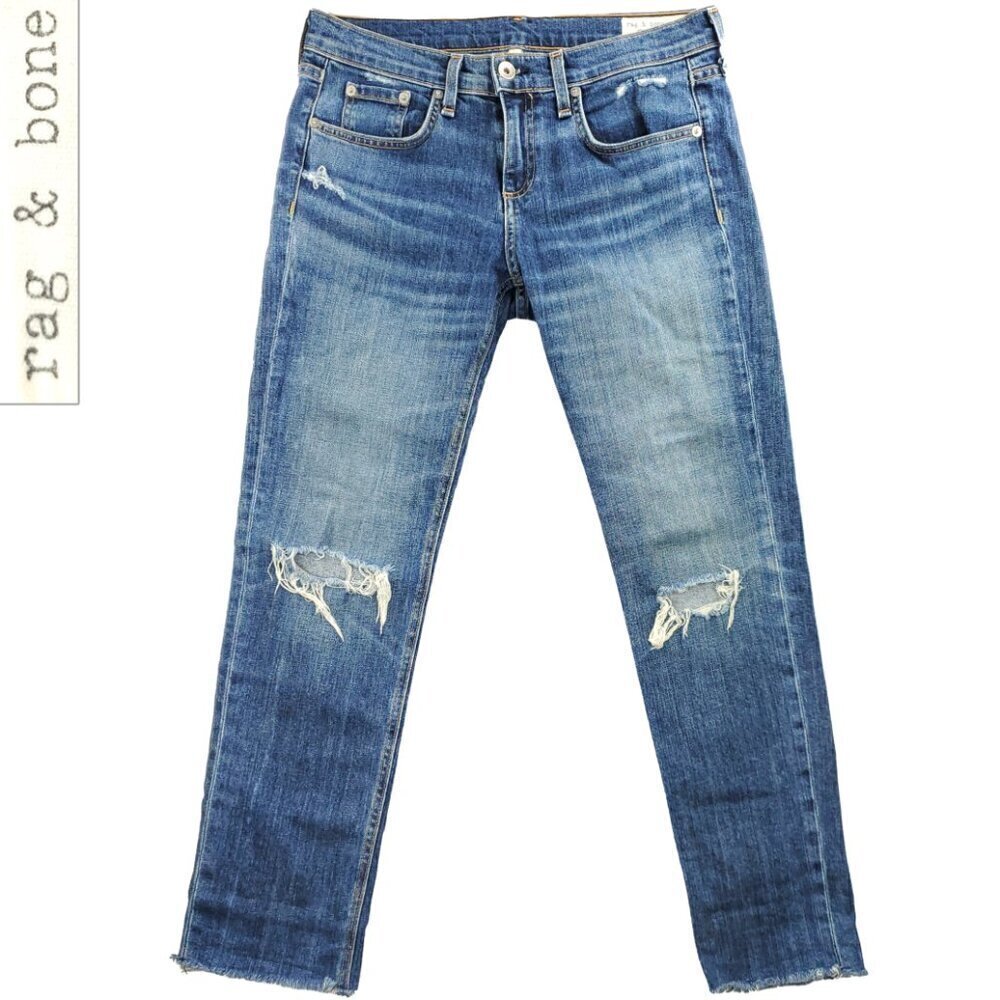 rag&bone Dre Capri Ankle Raw Hem Jeans Stretch Distress "26" 32 Waist, 26 Inseam
